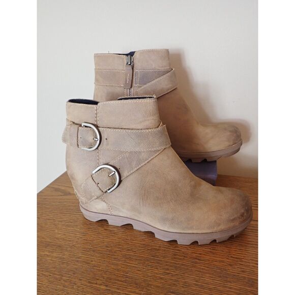 Sorel Joan Of Arctic Wedge II Buckle Bootie Khaki Brown Wedge Boot - Picture 1 of 8